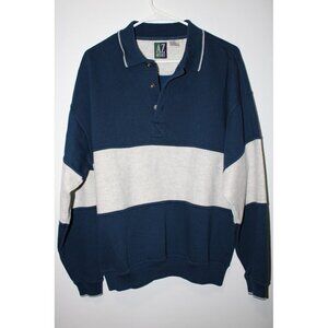 Vintage AZ Sports Navy And Grey Pullover 1/4 button unisex Sweater XL.